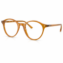 Round eyeglasses with a translucent amber-brown acetate frame, shown on a clean white background.