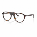 A pair of classic round-frame eyeglasses in a dark brown and amber tortoiseshell acetate, shown on a clean white background with a soft reflection.