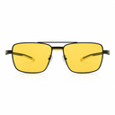 A pair of square aviator-style sunglasses with a thin black metal frame and bright yellow lenses, shown against a plain white background.