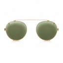 Round sunglasses with olive green lenses and a slim gold metal frame, shown against a plain white background.