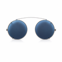 Round sunglasses with dark blue mirrored lenses and a thin silver metal frame, shown from a top-down view on a white background.