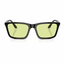 Black square sunglasses with light yellow-green lenses, shown from the front on a white background.