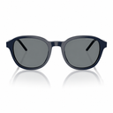 Round sunglasses with a dark navy blue frame and dark gray lenses, shown on a clean white background with a soft reflection below.