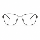 Black metal eyeglasses with a thin frame and clear lenses, shown against a plain white background.