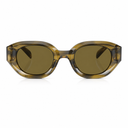 Sunglasses with a translucent olive acetate frame and matching tinted lenses, shown from the front on a white background.