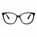 Black cat-eye eyeglass frames with clear lenses, shown from the front on a white background.