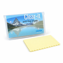 Hoya Clear-it anti-fog wipes with a mountain view on the packaging