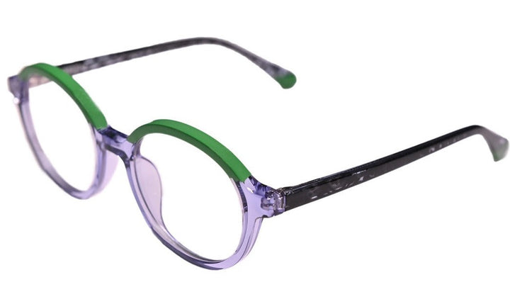 Framed! kids eyewear - round, green and lavendar eyewear - side photo