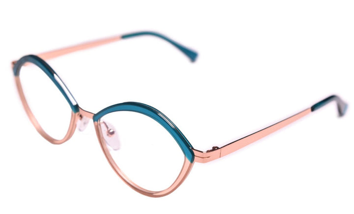 cat eye green and rose gold elegant eyewear - side photo