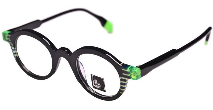Round Black glasses with funky design - side photo
