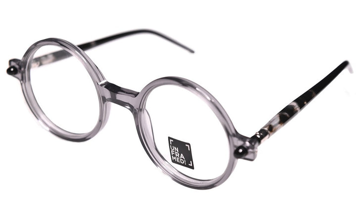 Round Transparent Gray frames with turtoise temples - side photo