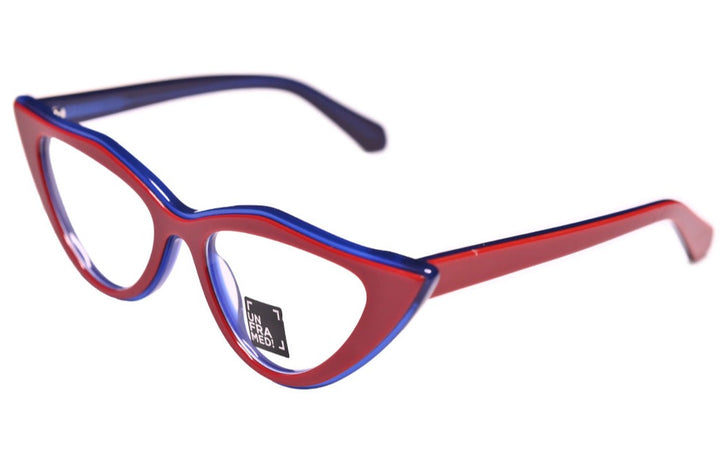 Oversize red and blue cat eye frames - side photo