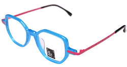 UnFramed! cat-eye geometric blue and pink eyewear