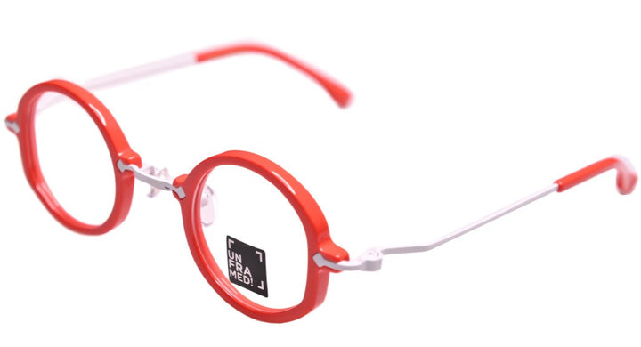UnFramed! red round glasses with white design