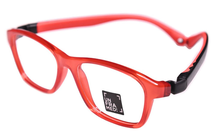 Framed! kids eyewear - geometric rectangle, red flexible eyewear with interchageable temples- side photo