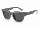Black sunglasses with grey lenses on a white background.