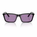 Black square sunglasses with purple-tinted lenses, shown from the front on a white background with a soft reflection below.