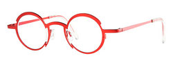 Theo, Round flat red eyewear with unique designs - side photo