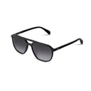 Black aviator-style sunglasses with gradient gray lenses, shown at an angle on a plain white background.