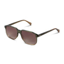 Oversized square sunglasses with a translucent olive green frame and gradient brown lenses, shown on a clean white background.