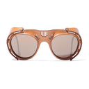 Lucas de stael round leather sunglasses - with eye cover on sides - camel color - front photo