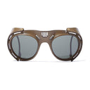 Lucas de stael round leather sunglasses - with eye cover on sides - olive green color - front photo