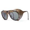 Lucas de stael round leather sunglasses - with eye cover on sides - olive green color - side photo