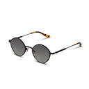 Dark colored sunglasses frame on a white background. 