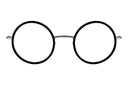 Black and gun round eyeglasses on a white background