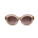 Pair of oval eyeglasses on a white background