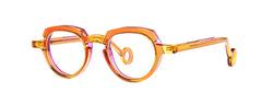 Theo Designers geometric eyewear - color pink and orange - side photo