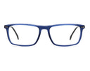 Front angle shot of blue acetate glasses on a white background