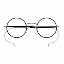 Front angle of round silver framed eyeglasses.