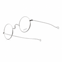 Thin metal round-frame eyeglasses with wire temples, shown on a clean white background. 
