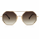 Hexagonal aviator-style sunglasses with a gold metal frame and gradient brown lenses, shown against a plain white background.