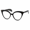 Black cat-eye eyeglasses with small gold dot accents on the temples, shown on a clean white background.