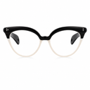 Cat-eye eyeglasses with a glossy black upper brow and translucent off-white lower rims, shown against a plain white background.