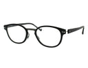 Pair of eyeglasses with a black frame on a white background