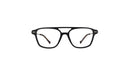 Black full-rim eyeglasses with a double bridge and tortoiseshell temple arms, shown against a plain white background.