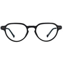 Round black eyeglasses on a white background. 