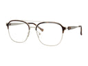 A pair of men's eyeglasses featuring a double bridge design with a silver-tone metal top bar and brown tortoiseshell acetate lower rims and temples.