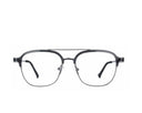 A pair of semi-transparent smoky gray acetate eyeglass frames with a double bridge and clear lenses, shown against a plain white background.