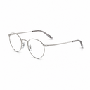 Round metal eyeglass frames in a silver finish with clear lenses, shown on a clean white background.