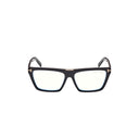 A pair of square eyeglasses with a glossy black frame and small gold metal accents on the bridge and temples, shown against a plain white background.