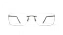 Rimless glasses with dark gray temples 