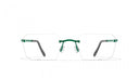 Rimless glasses with green temples 