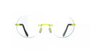 Rimless glasses with lime green temples 