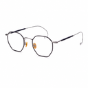 Metal eyeglass frames with thin black rims, clear lenses, and silver-toned temples on a plain white background.
