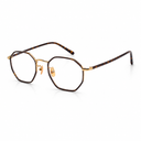 Eyeglasses with a gold metal frame and tortoiseshell temples, shown on a plain white background.