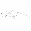 Thin metal round-frame eyeglasses with long temples, shown on a plain white background. 